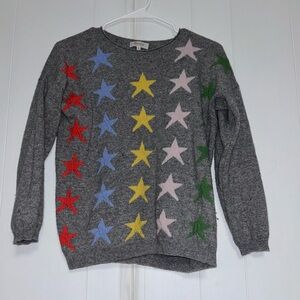 Grey Star Pattern Crewneck Cashmere Sweater - Multicolor Stars, size small